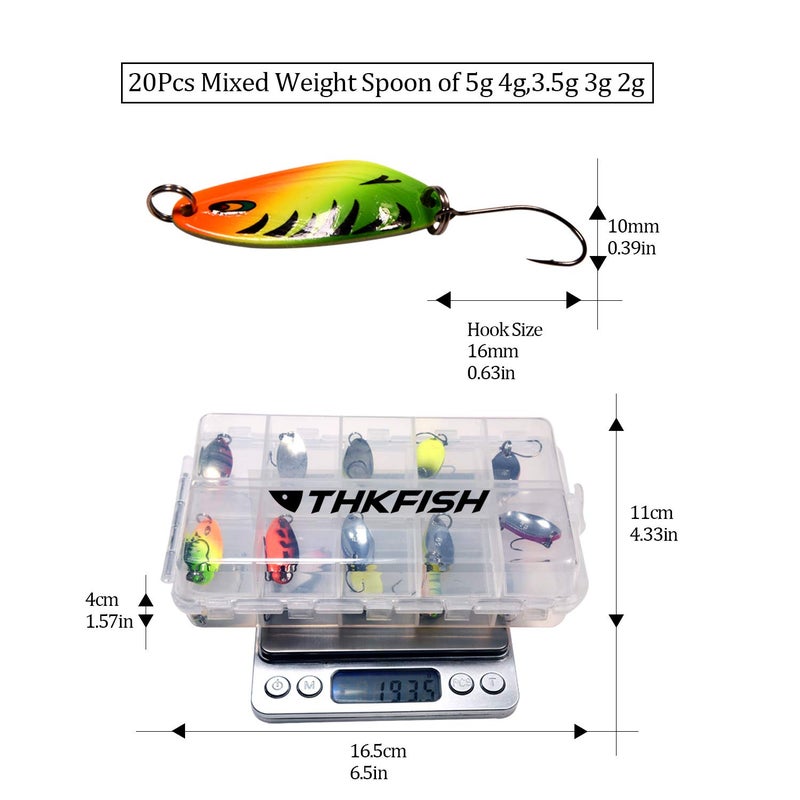 THKFISH Spoon Fishing Lures for Trout Spoons Hard Baits Single Hook Trout Lures Metal Fishing Lures for Char Perch 20Pcs - Image 2